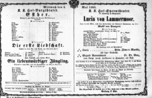 Theaterzettel (Oper und Burgtheater in Wien) 18680506 Seite: 1