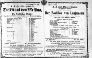 Theaterzettel (Oper und Burgtheater in Wien) 18680522 Seite: 1