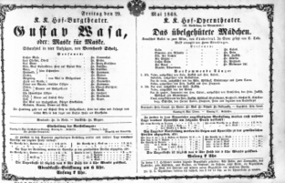 Theaterzettel (Oper und Burgtheater in Wien) 18680529 Seite: 1