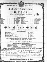 Theaterzettel (Oper und Burgtheater in Wien) 18680602 Seite: 1