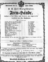 Theaterzettel (Oper und Burgtheater in Wien) 18680603 Seite: 1