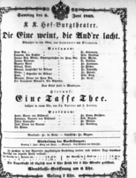 Theaterzettel (Oper und Burgtheater in Wien) 18680606 Seite: 1