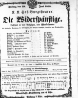 Theaterzettel (Oper und Burgtheater in Wien) 18680619 Seite: 1