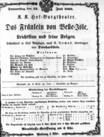 Theaterzettel (Oper und Burgtheater in Wien) 18680625 Seite: 1