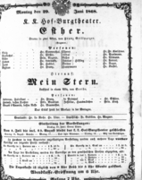 Theaterzettel (Oper und Burgtheater in Wien) 18680629 Seite: 1