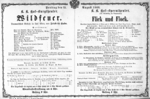 Theaterzettel (Oper und Burgtheater in Wien) 18680821 Seite: 1