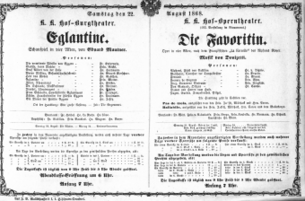 Theaterzettel (Oper und Burgtheater in Wien) 18680822 Seite: 1