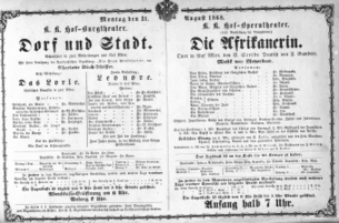 Theaterzettel (Oper und Burgtheater in Wien) 18680831 Seite: 1