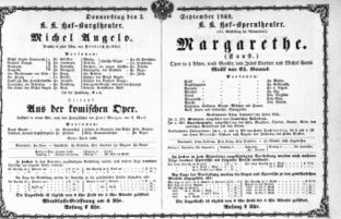 Theaterzettel (Oper und Burgtheater in Wien) 18680903 Seite: 1