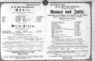 Theaterzettel (Oper und Burgtheater in Wien) 18680909 Seite: 1