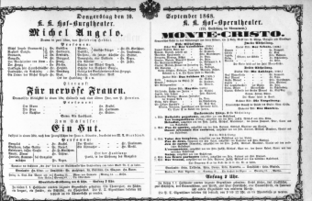 Theaterzettel (Oper und Burgtheater in Wien) 18680910 Seite: 1