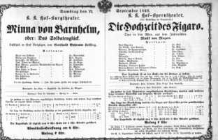 Theaterzettel (Oper und Burgtheater in Wien) 18680912 Seite: 1