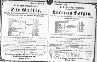 Theaterzettel (Oper und Burgtheater in Wien) 18681003 Seite: 1