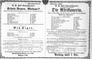 Theaterzettel (Oper und Burgtheater in Wien) 18681009 Seite: 1