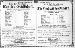 Theaterzettel (Oper und Burgtheater in Wien) 18681015 Seite: 1