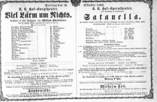 Theaterzettel (Oper und Burgtheater in Wien) 18681016 Seite: 1