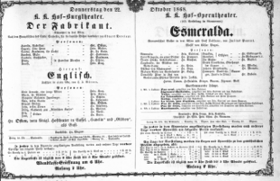 Theaterzettel (Oper und Burgtheater in Wien) 18681022 Seite: 1