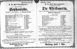 Theaterzettel (Oper und Burgtheater in Wien) 18681023 Seite: 1