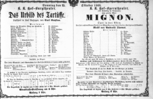 Theaterzettel (Oper und Burgtheater in Wien) 18681025 Seite: 1