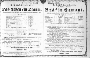 Theaterzettel (Oper und Burgtheater in Wien) 18681029 Seite: 1
