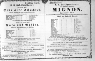 Theaterzettel (Oper und Burgtheater in Wien) 18681031 Seite: 1