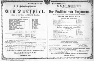 Theaterzettel (Oper und Burgtheater in Wien) 18681111 Seite: 1