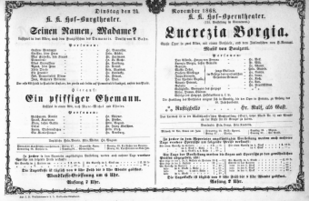 Theaterzettel (Oper und Burgtheater in Wien) 18681124 Seite: 1