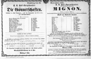 Theaterzettel (Oper und Burgtheater in Wien) 18681128 Seite: 1