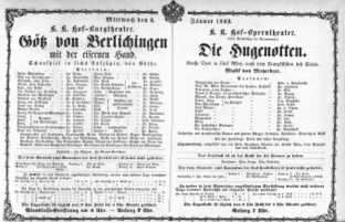 Theaterzettel (Oper und Burgtheater in Wien) 18690106 Seite: 1