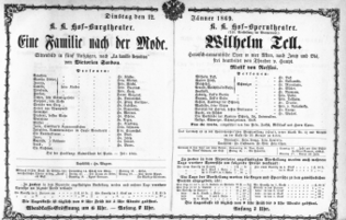 Theaterzettel (Oper und Burgtheater in Wien) 18690112 Seite: 1