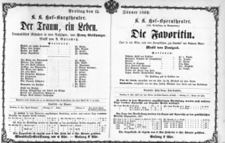 Theaterzettel (Oper und Burgtheater in Wien) 18690115 Seite: 1