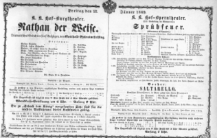 Theaterzettel (Oper und Burgtheater in Wien) 18690122 Seite: 1