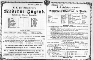 Theaterzettel (Oper und Burgtheater in Wien) 18690126 Seite: 1