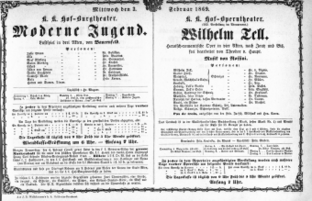 Theaterzettel (Oper und Burgtheater in Wien) 18690203 Seite: 1