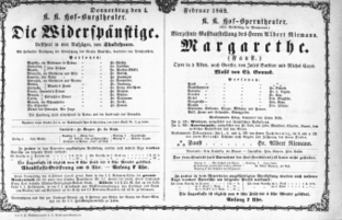 Theaterzettel (Oper und Burgtheater in Wien) 18690204 Seite: 1