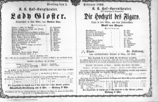 Theaterzettel (Oper und Burgtheater in Wien) 18690205 Seite: 1