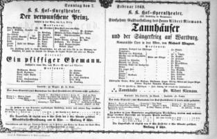 Theaterzettel (Oper und Burgtheater in Wien) 18690207 Seite: 1