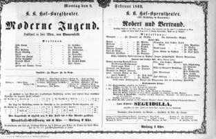 Theaterzettel (Oper und Burgtheater in Wien) 18690208 Seite: 1