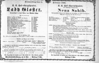 Theaterzettel (Oper und Burgtheater in Wien) 18690211 Seite: 1