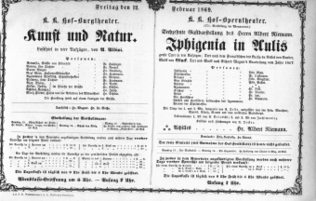 Theaterzettel (Oper und Burgtheater in Wien) 18690212 Seite: 1