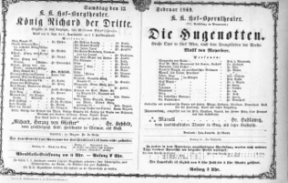 Theaterzettel (Oper und Burgtheater in Wien) 18690213 Seite: 1