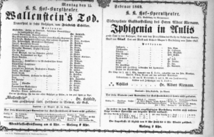 Theaterzettel (Oper und Burgtheater in Wien) 18690215 Seite: 1