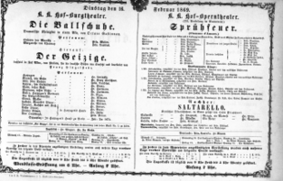 Theaterzettel (Oper und Burgtheater in Wien) 18690216 Seite: 1