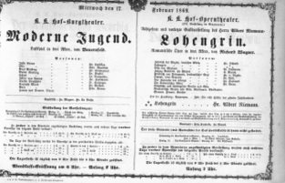 Theaterzettel (Oper und Burgtheater in Wien) 18690217 Seite: 1