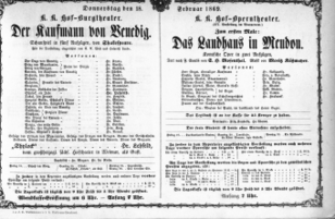 Theaterzettel (Oper und Burgtheater in Wien) 18690218 Seite: 1
