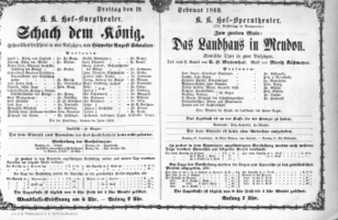 Theaterzettel (Oper und Burgtheater in Wien) 18690219 Seite: 1