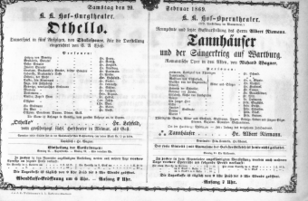 Theaterzettel (Oper und Burgtheater in Wien) 18690220 Seite: 1