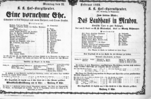 Theaterzettel (Oper und Burgtheater in Wien) 18690222 Seite: 1