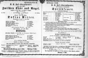 Theaterzettel (Oper und Burgtheater in Wien) 18690223 Seite: 1