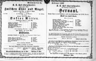 Theaterzettel (Oper und Burgtheater in Wien) 18690224 Seite: 1